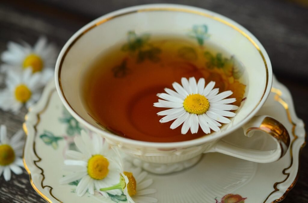 chamomile, tea cup, camomile tea, cup, gold rim, drink, healthy, medicinal herbs, natural remedies, tea, medicinal herb, camomile flowers, herbal medicine, remedies, naturopathy, porcelain